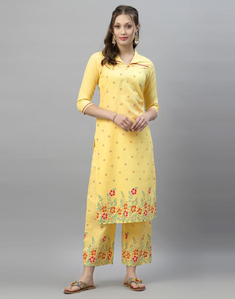 Light Yellow Kurti With Pant And Dupatta | Leemboodi