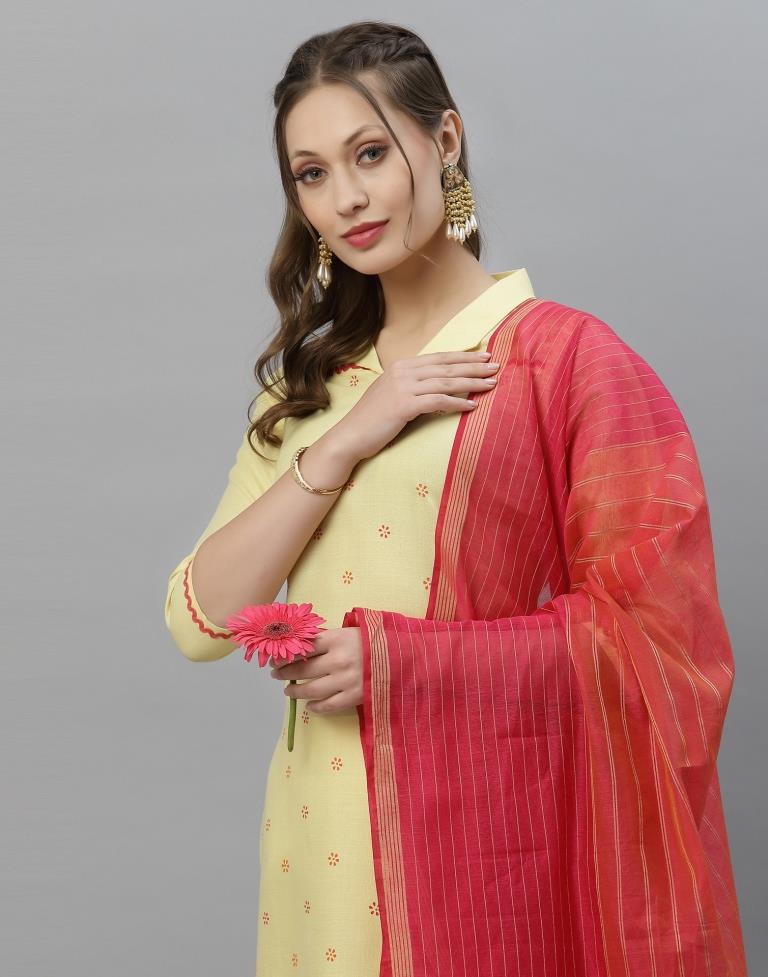 Light Yellow Kurti With Pant And Dupatta | Leemboodi