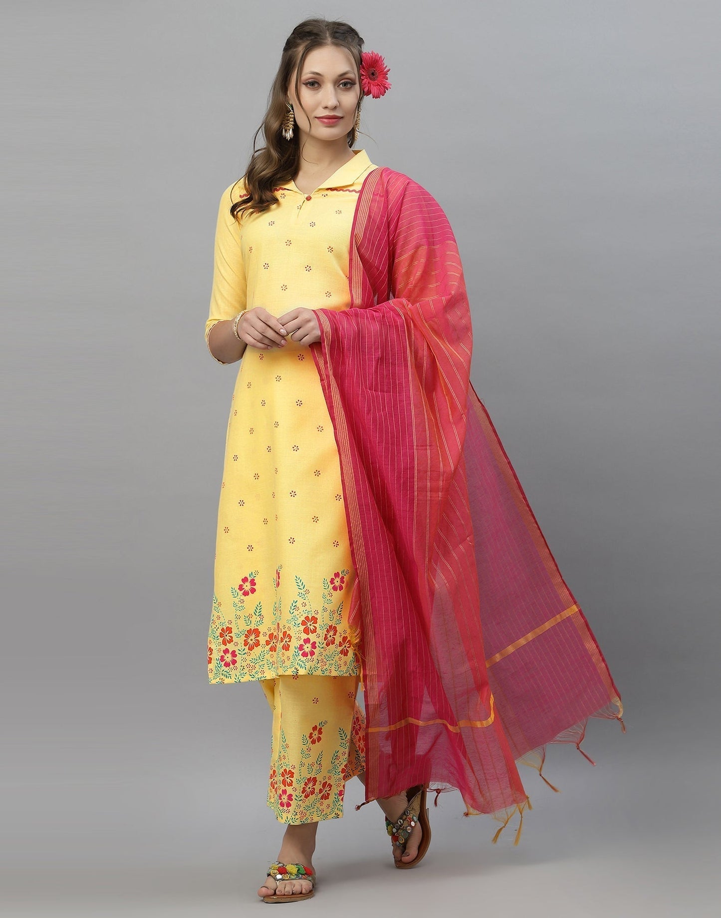 Light Yellow Kurti With Pant And Dupatta | Leemboodi