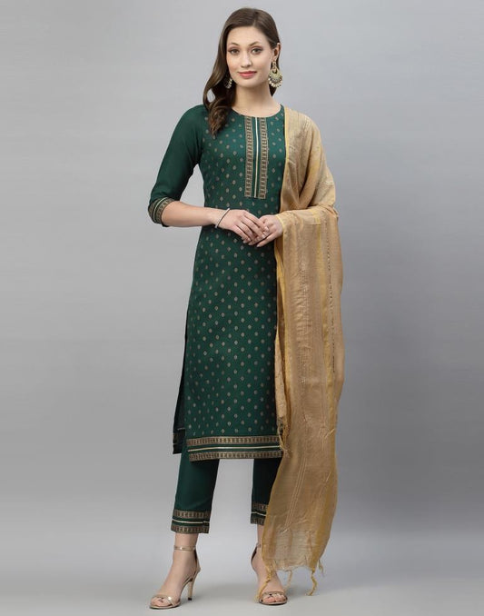 Bottle Green Kurti With Pant And Dupatta | Leemboodi