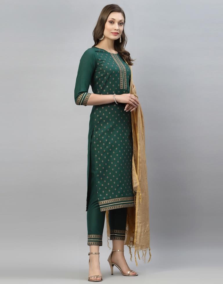 Bottle Green Kurti With Pant And Dupatta | Leemboodi