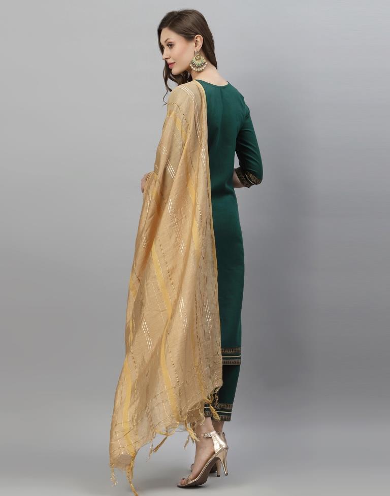 Bottle Green Kurti With Pant And Dupatta | Leemboodi