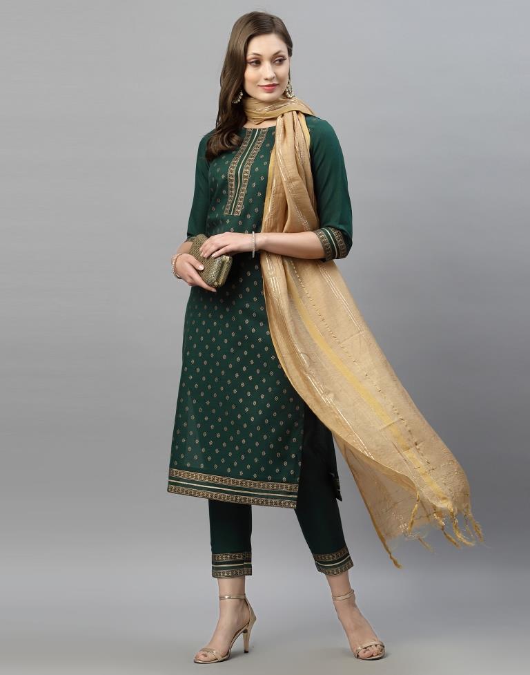 Bottle Green Kurti With Pant And Dupatta | Leemboodi