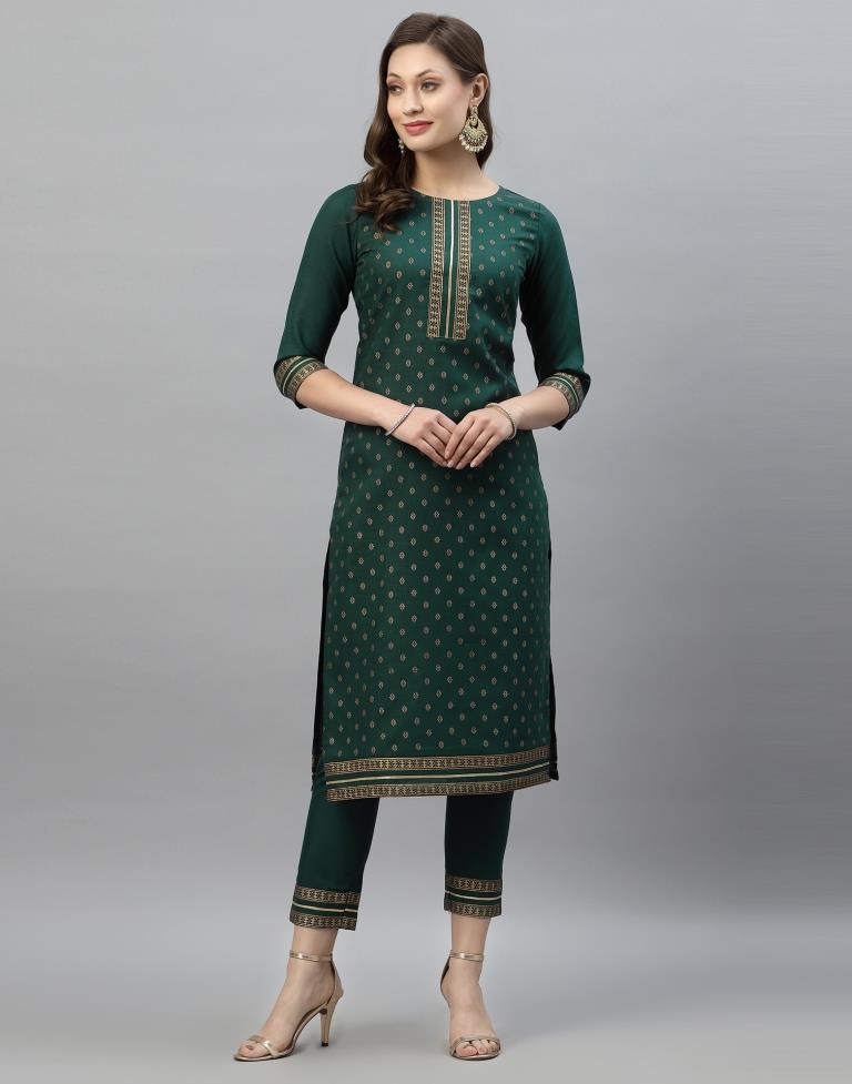 Bottle Green Kurti With Pant And Dupatta | Leemboodi