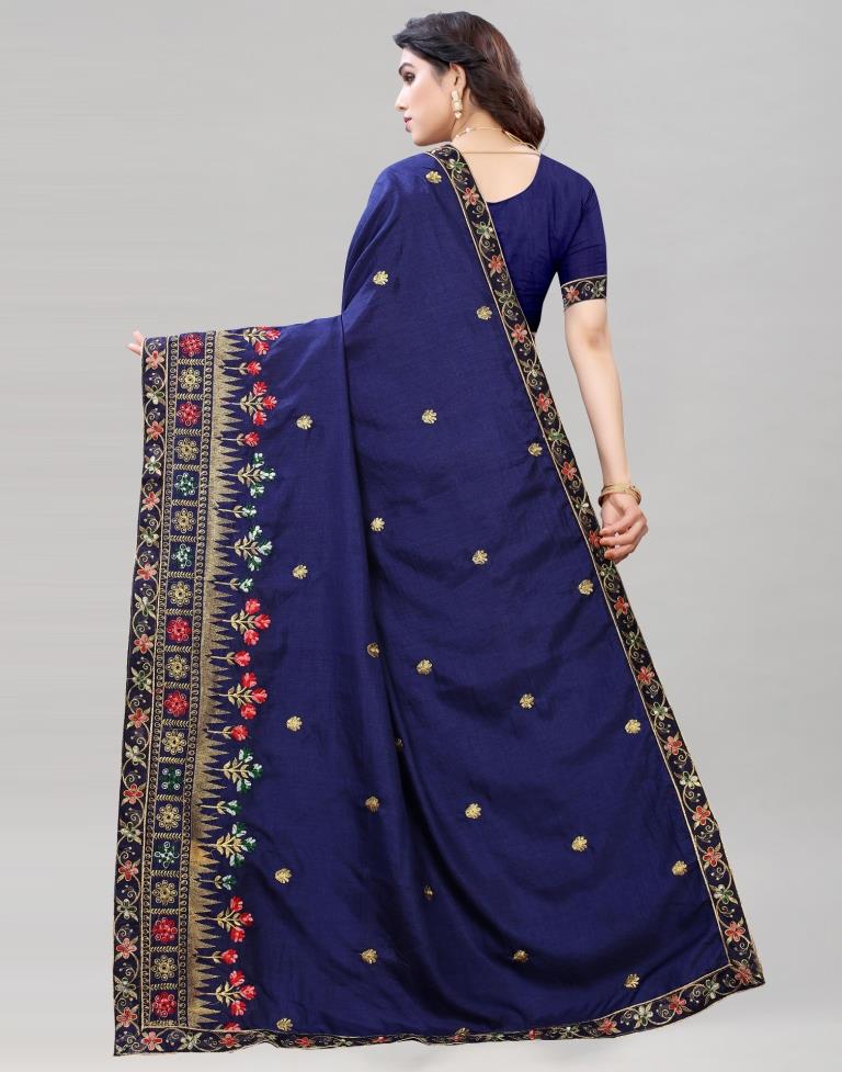 Navy Blue Coloured Poly Silk Embroidered Saree | Sudathi