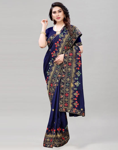 Navy Blue Coloured Poly Silk Embroidered Saree | Sudathi