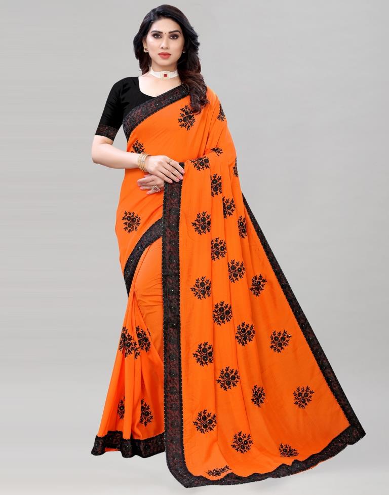 Orange Coloured Poly Silk Embroidered Saree | Sudathi