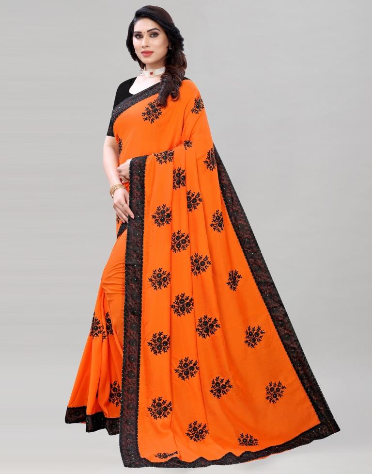 Orange Coloured Poly Silk Embroidered Saree | Sudathi