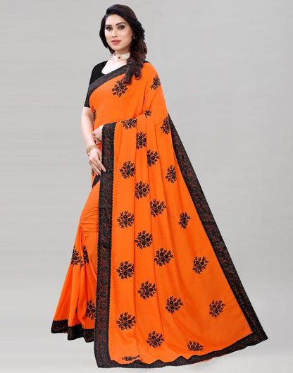 Orange Coloured Poly Silk Embroidered Saree | Sudathi