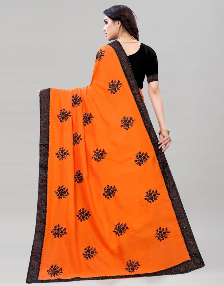Orange Coloured Poly Silk Embroidered Saree | Sudathi