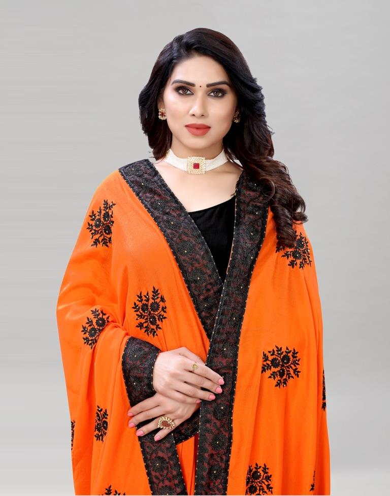Orange Coloured Poly Silk Embroidered Saree | Sudathi