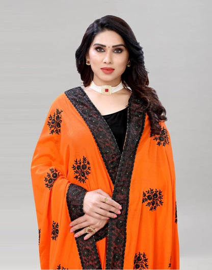 Orange Coloured Poly Silk Embroidered Saree | Sudathi