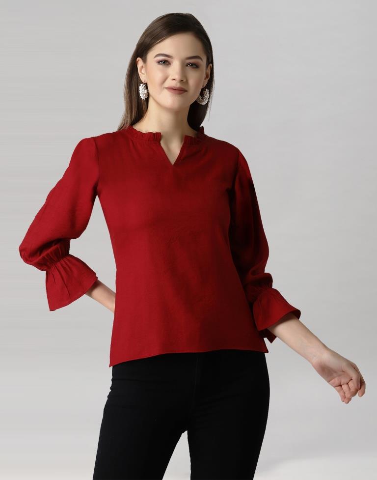 Angelic Maroon Bell Sleeve Top | Leemboodi