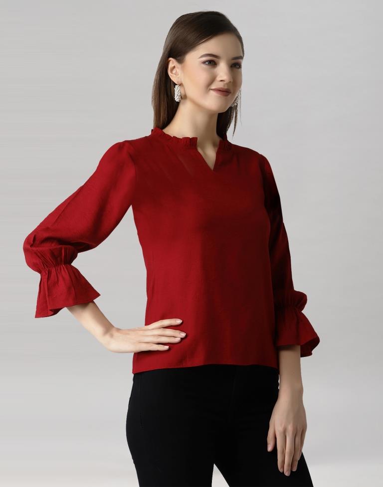 Angelic Maroon Bell Sleeve Top | Leemboodi