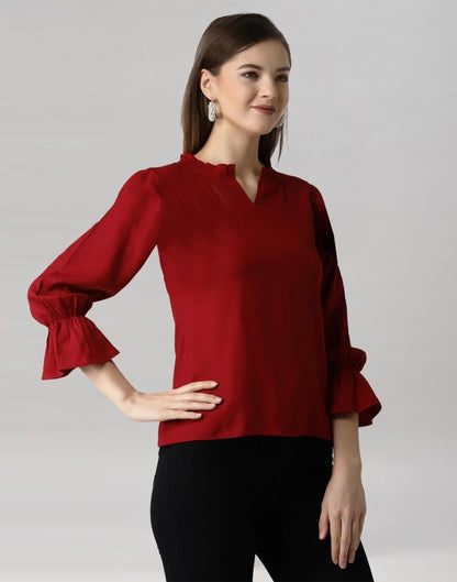 Angelic Maroon Bell Sleeve Top | Leemboodi