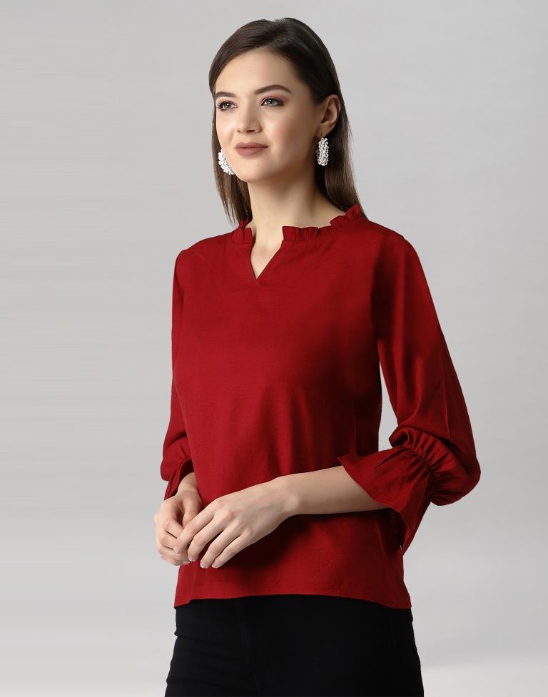 Angelic Maroon Bell Sleeve Top | Leemboodi