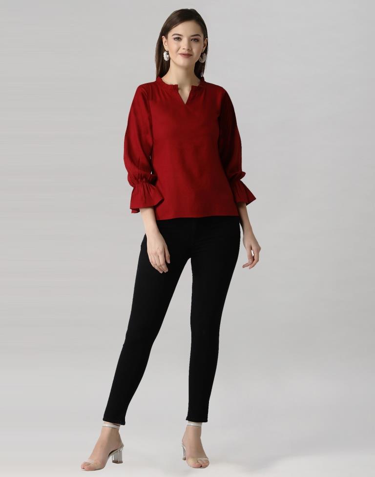 Angelic Maroon Bell Sleeve Top | Leemboodi