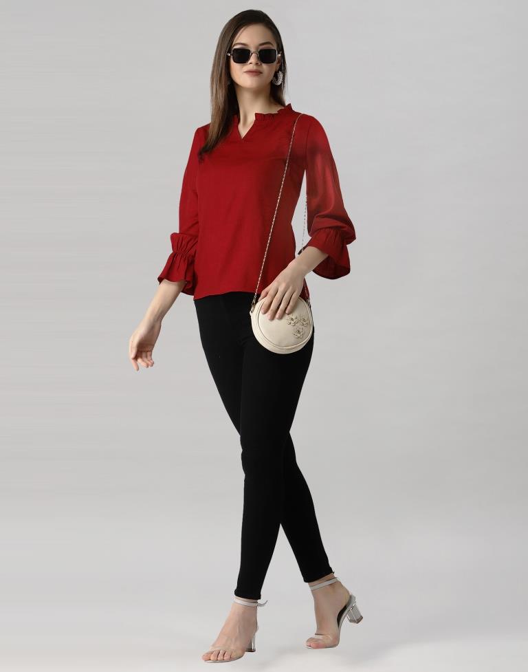 Angelic Maroon Bell Sleeve Top | Leemboodi