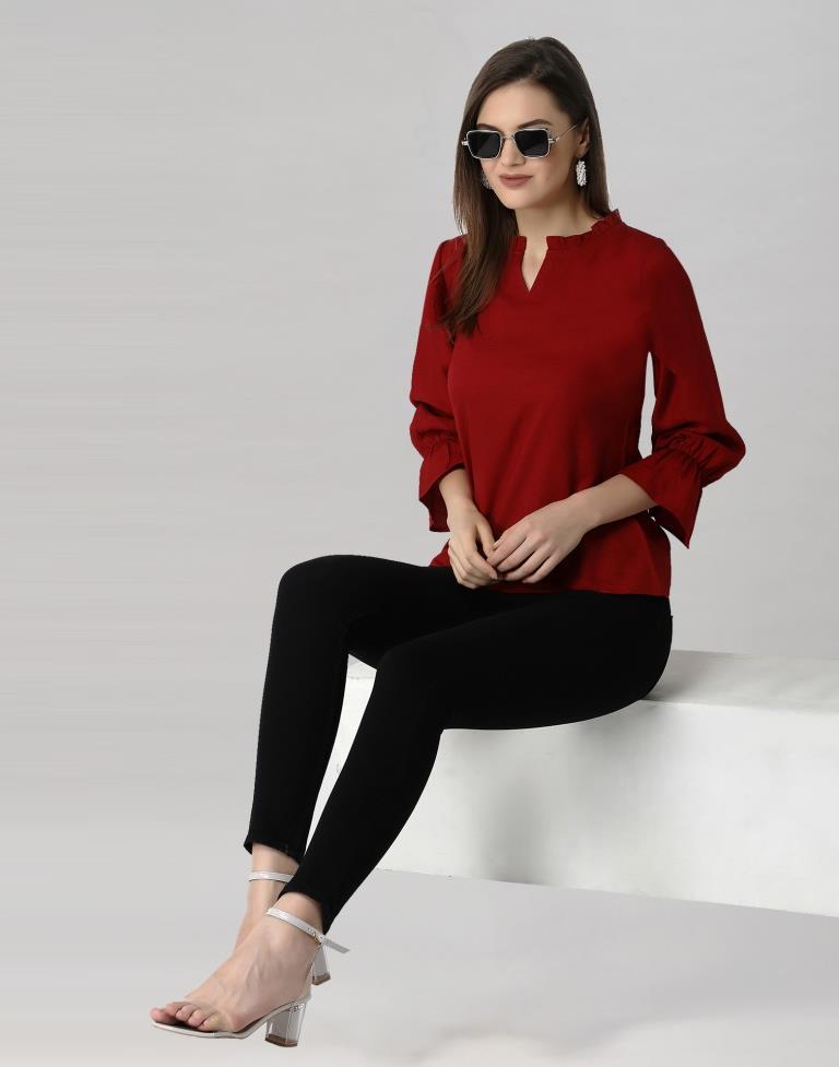 Angelic Maroon Bell Sleeve Top | Leemboodi