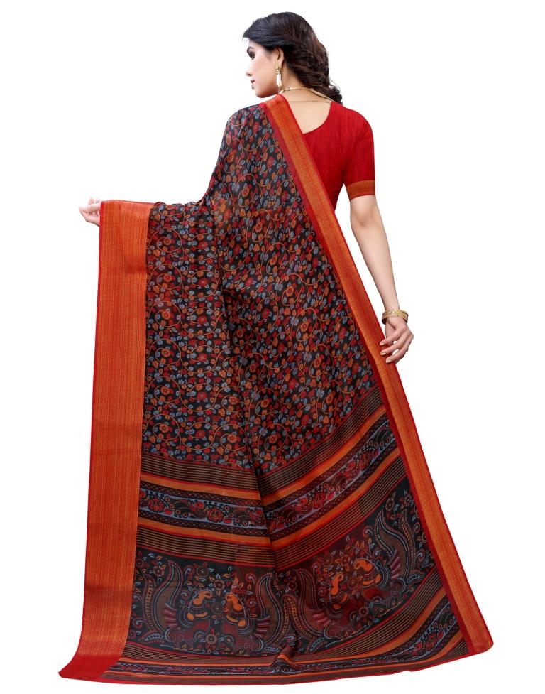 Multicolored Poly Cotton Floral Printed Casual saree | Sudathi