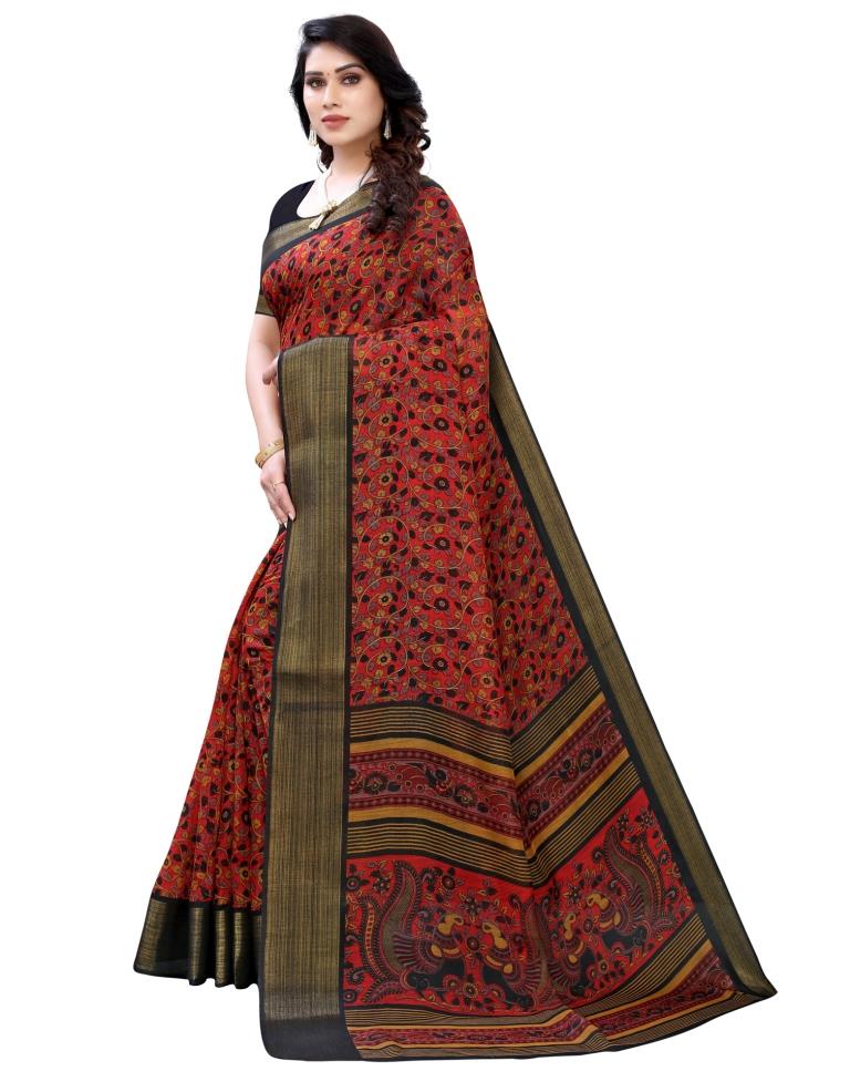 Multicolored Poly Cotton Floral Printed Casual saree | Sudathi