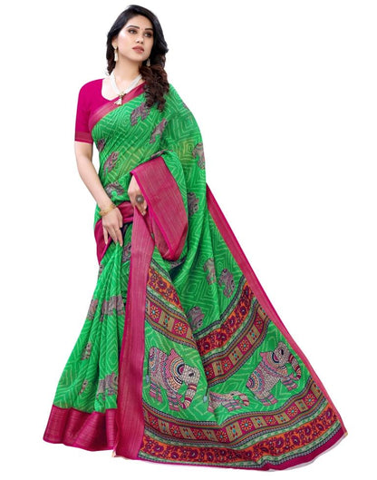Parrot Green Coloured Poly Cotton Prined Casual saree | Sudathi