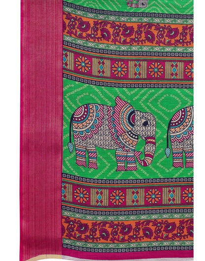 Parrot Green Coloured Poly Cotton Prined Casual saree | Sudathi
