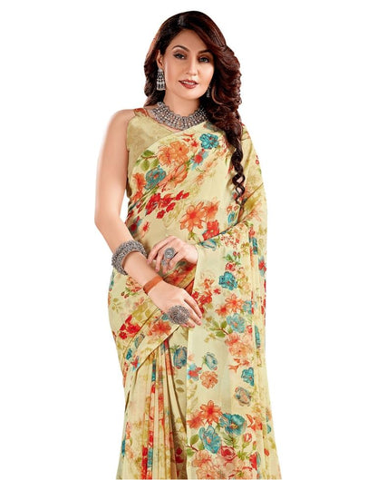 Beauteous Cream Printed Saree | Sudathi