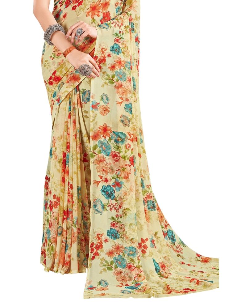 Beauteous Cream Printed Saree | Sudathi