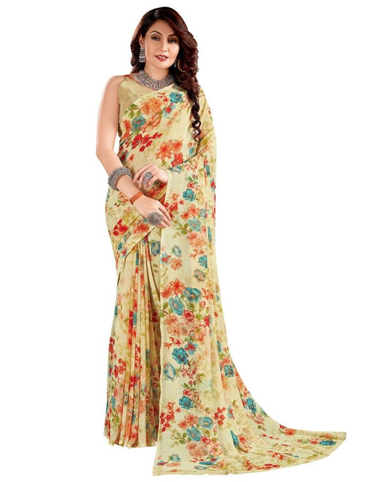 Beauteous Cream Printed Saree | Sudathi