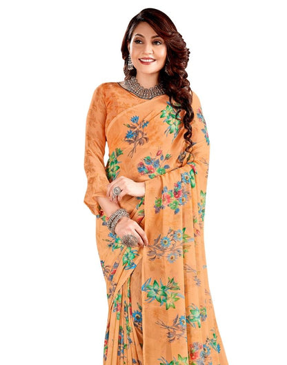 Dashing Orange Printed Saree | Sudathi
