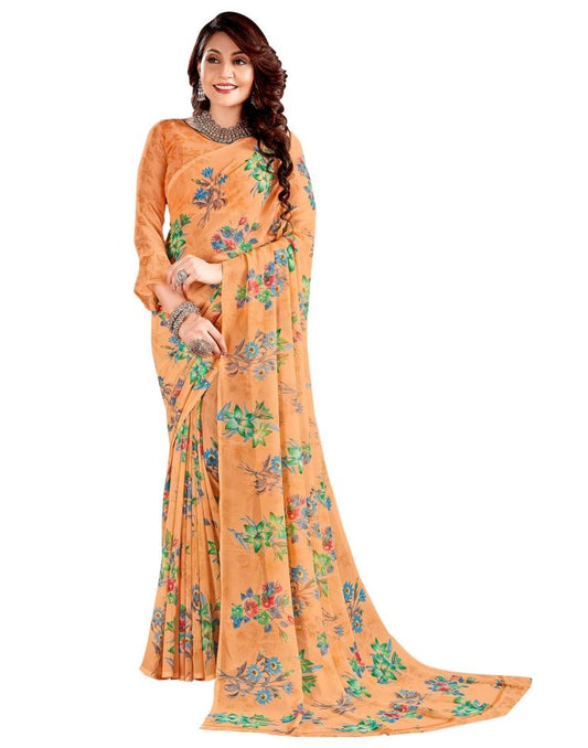 Dashing Orange Printed Saree | Sudathi