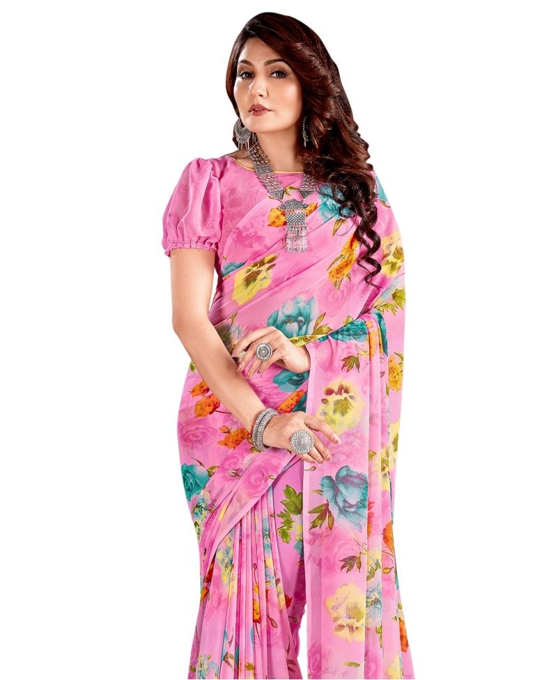 Trendy Pink Printed Saree | Sudathi