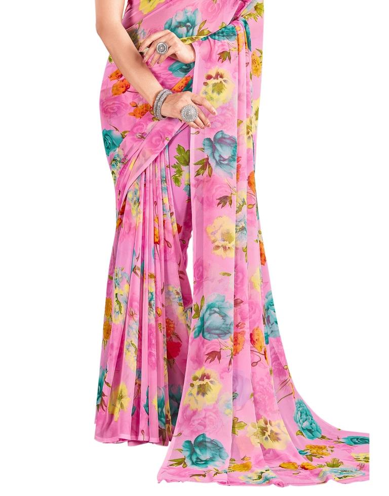 Trendy Pink Printed Saree | Sudathi