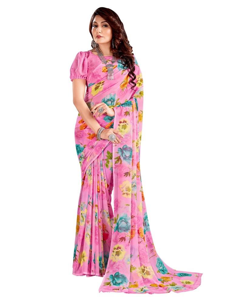 Trendy Pink Printed Saree | Sudathi