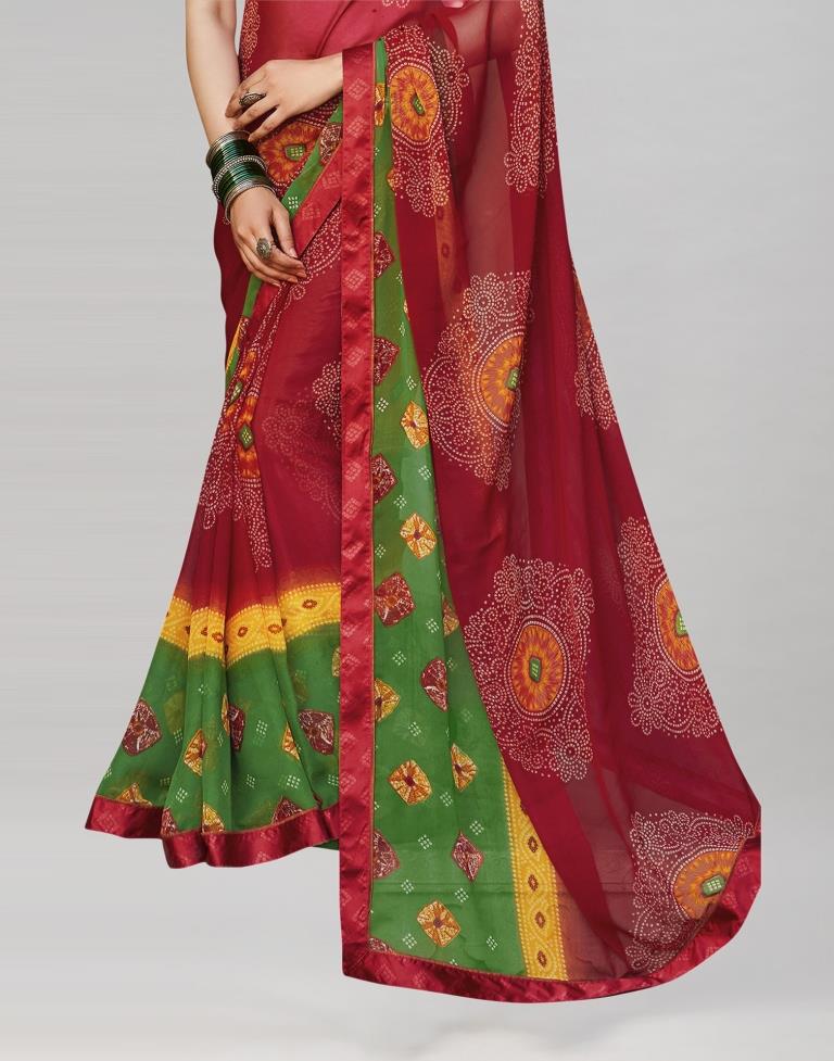 Red Bandhani Printed Saree | Sudathi