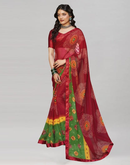 Red Bandhani Printed Saree | Sudathi