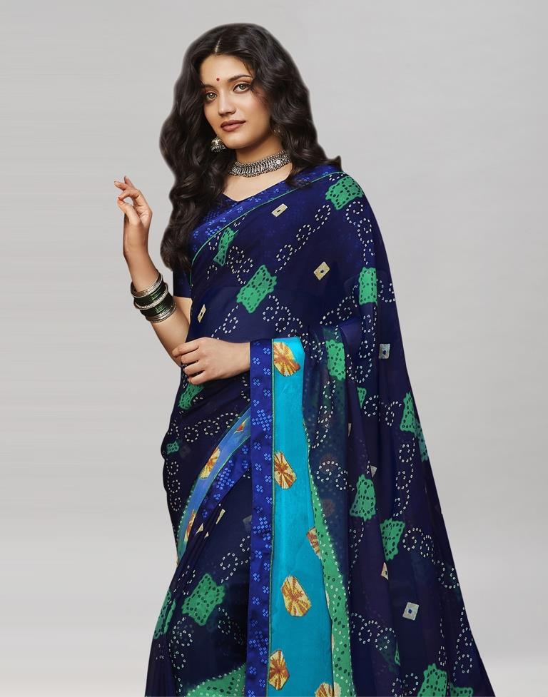 Navy Blue Bandhani Printed Saree | Sudathi
