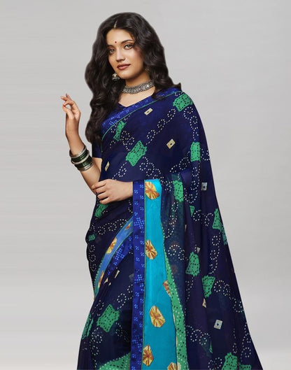 Navy Blue Bandhani Printed Saree | Sudathi