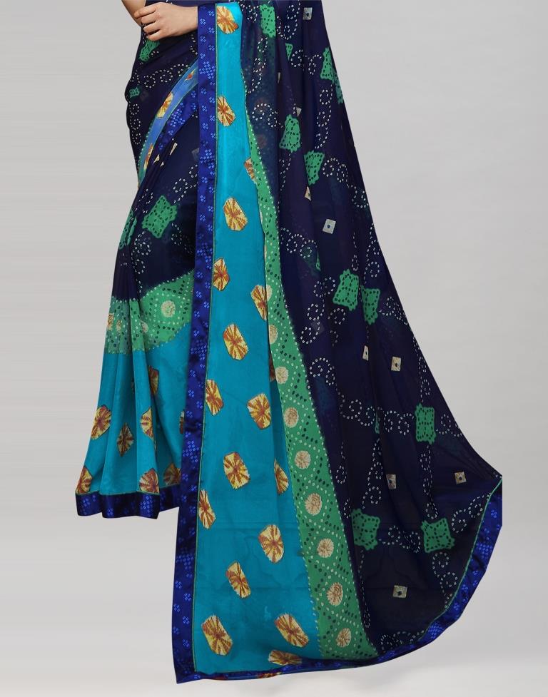 Navy Blue Bandhani Printed Saree | Sudathi