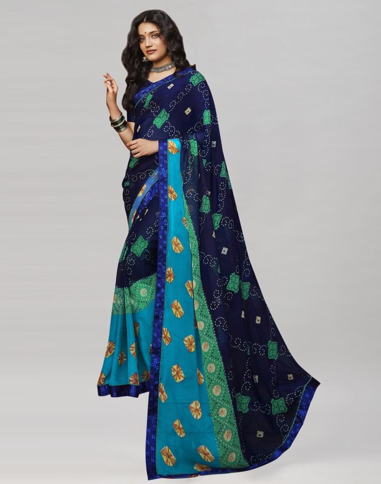 Navy Blue Bandhani Printed Saree | Sudathi