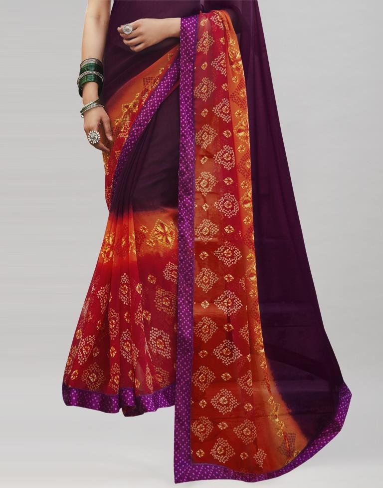 Definitive Wine Bandhani Printed Saree | Sudathi
