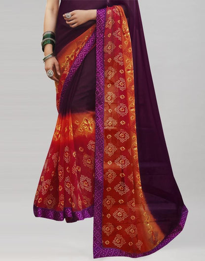Definitive Wine Bandhani Printed Saree | Sudathi