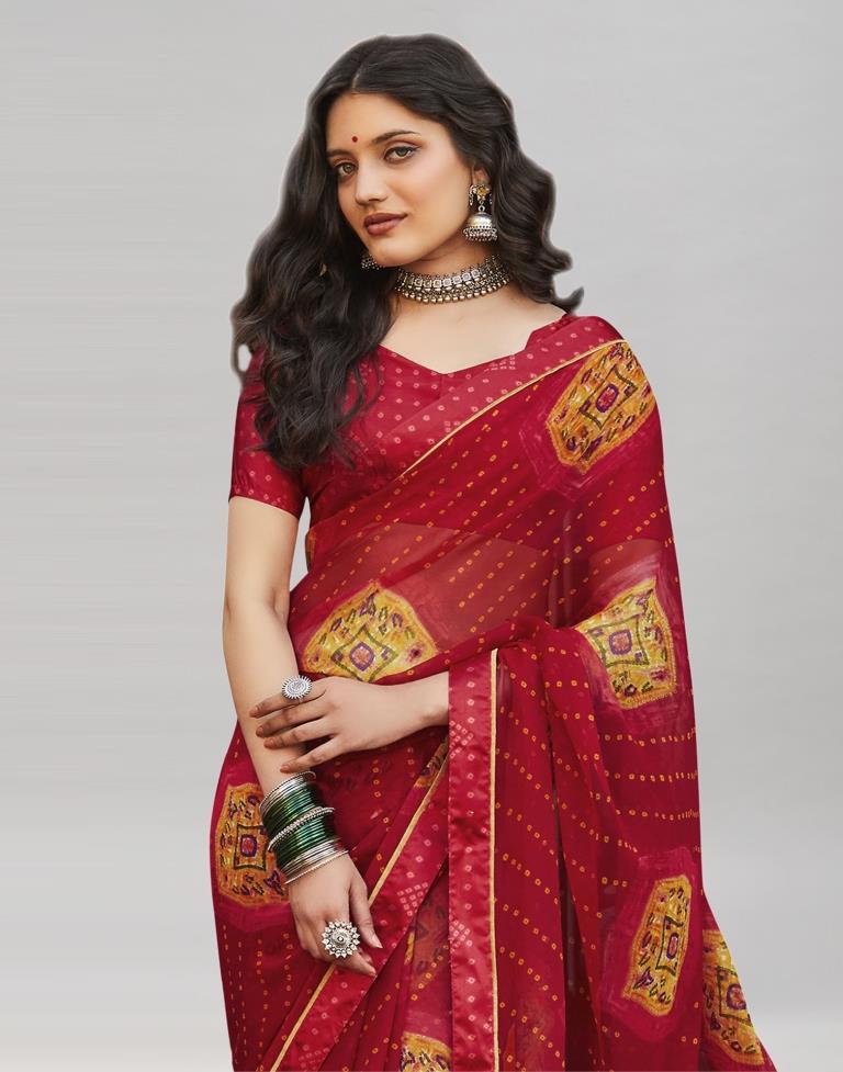 Exquisite Red Bandhani Saree | Sudathi