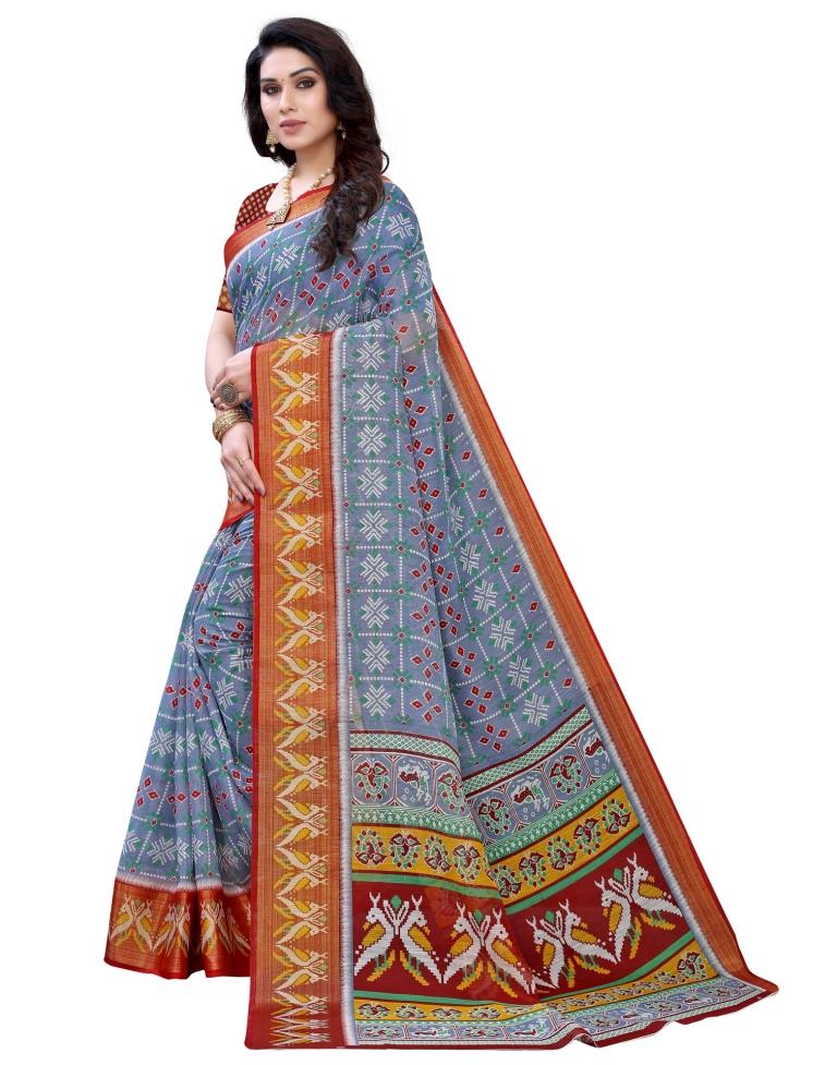 Grey Cotton Patola Saree | Sudathi