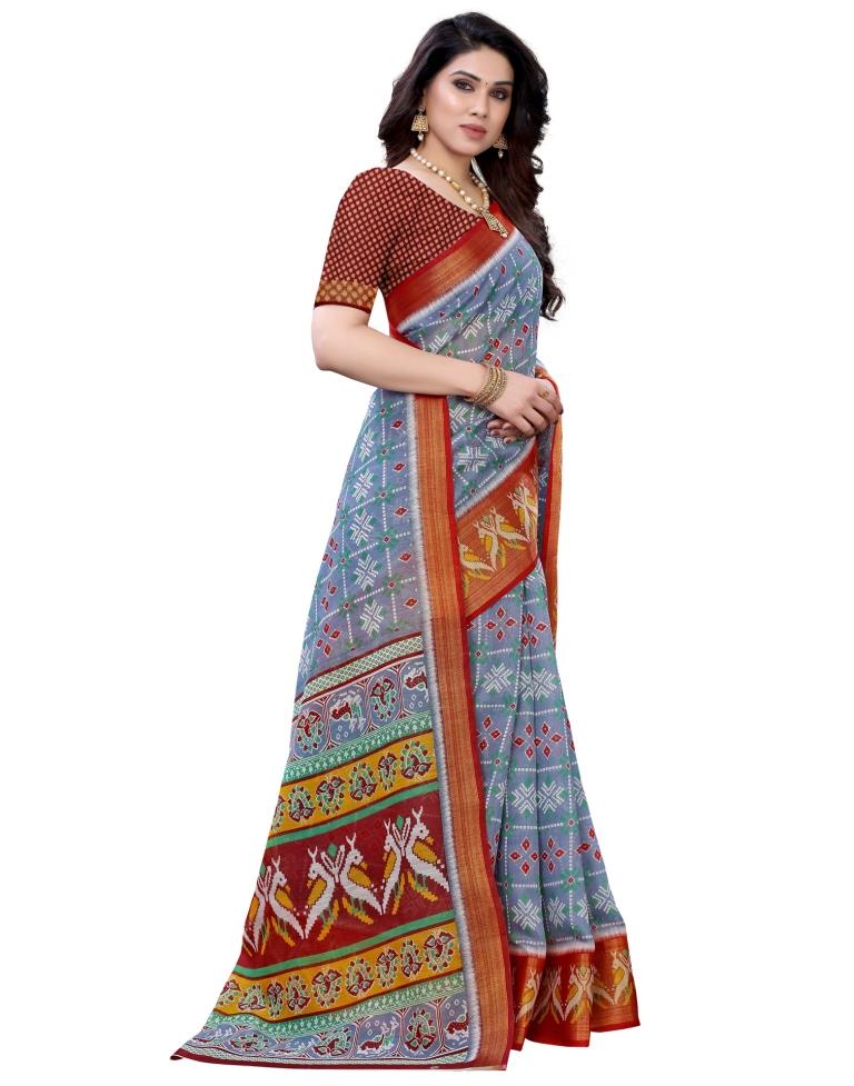 Grey Cotton Patola Saree | Sudathi