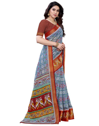 Grey Cotton Patola Saree | Sudathi