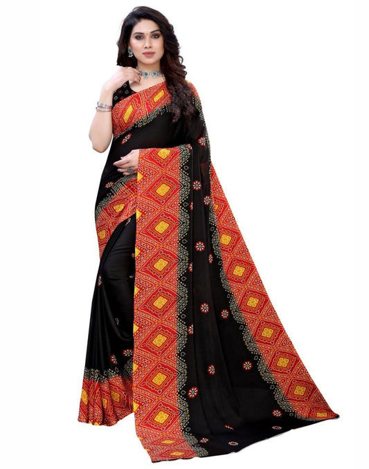 Black Bandhani Printed Saree | Sudathi