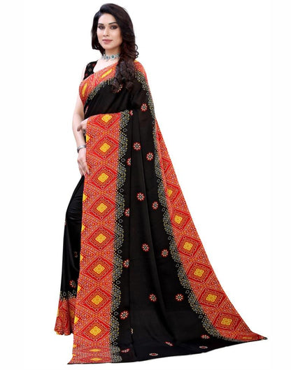 Black Bandhani Printed Saree | Sudathi