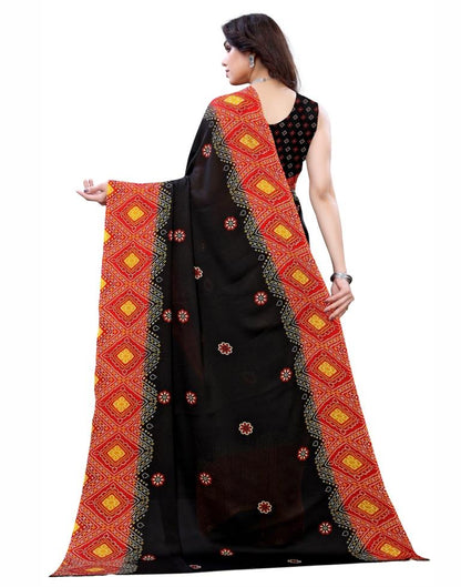 Black Bandhani Printed Saree | Sudathi